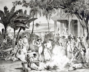 Landu Dance, vyryto Victorem Adamem a Monthellierem (litho) (černobílá fotografie) od Johann Moritz Rugendas