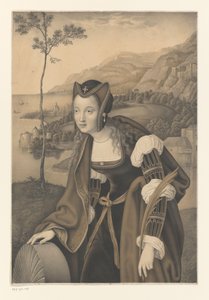 Svatá Kristina s mlýnským kamenem v krajině Díla ze sbírky bratří Boisserée (název série) Galerie des Frères Boisserée (název série)