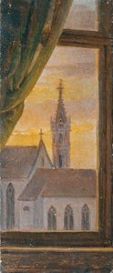 Pohled oknem na věž gotického kostela od Johann Peter Krafft