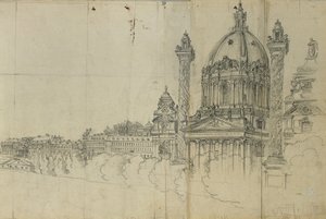 Pohled na jižní předměstí Vídně a Karlskirche od Johann Peter Krafft