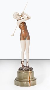 Golfista v plavkách, kolem roku 1925 (bronz, slonovina a onyx)