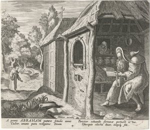Abraham z Edessy jako poustevník Mužští poustevníci (název série) Solitudo Sive Vitae Patrum Eremicolarum (název série) od Johann Sadeler (I)