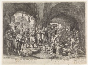 Pohřeb Adama Historie Setovy rodiny / Posuzování dobra a zla (název série) Bonorum et Malorum consensio (název série) od Johann Sadeler (I)
