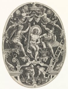 Kristus otevřel dveře vojákům Passie van Christus (název série) Umučení Krista, naše vykoupení (název série) od Johann Sadeler (I)