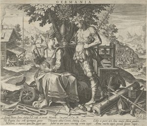 Německo s Ceres a Bacchus Germania (název na objektu) Alegorická zobrazení evropských zemí (název série) od Johann Sadeler (I)