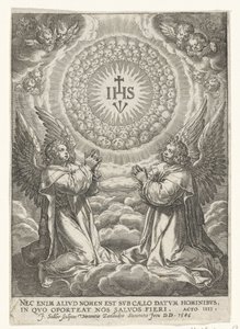 Andělé uctívají monogram Krista od Johann Sadeler (I)