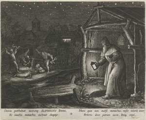 Svatý Alfegus z Canterbury jako poustevník Ctnostný život poustevníků (název série) Trophaeum vitae solitariae (název série) od Johann Sadeler (I)