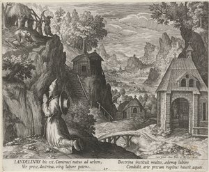Svatý Landelinus jako poustevník Hermits (název série) Oraculum Anachoreticum (název série) od Johann Sadeler (I)