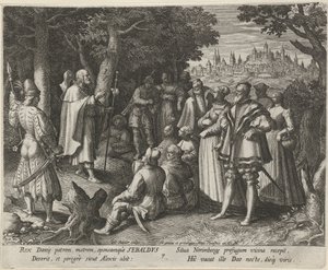 Svatý Sebaldus z Norimberku jako poustevník Ctnostný život poustevníků (název série) Trophaeum vitae solitariae (název série) od Johann Sadeler (I)