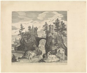 Krajina se dvěma ostrovy Italské krajiny (název série) od Johann Sadeler (I)
