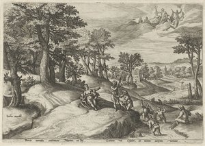Leto (Latona) promění Lyciany v žáby Krajiny s mytologickými scénami (název série) od Johann Sadeler (I)