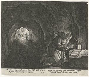 Makarius Egyptský jako poustevník Mužští poustevníci (název série) Solitudo Sive Vitae Patrum Eremicolarum (název série) od Johann Sadeler (I)