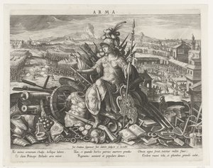 Minerva jako patronka bojového umění Arma (název na objektu) Hlavní činnosti prince (název série) Schema, seu speculum principum (název série) od Johann Sadeler (I)