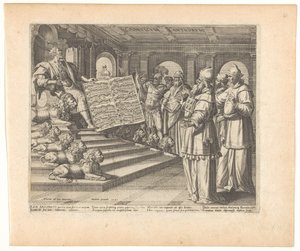 Motetový tisk a titulní strana se Solomonem jako skladatelem Písně písní Canticum Canticorum (název na objektu) Song of Solomon (název série) od Johann Sadeler (I)