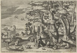 Orpheus, dělá hudbu pro zvířata Krajiny s mytologickými scénami (název série) od Johann Sadeler (I)