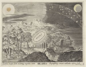 Stvoření slunce, měsíce a hvězd Stvoření světa (název série) od Johann Sadeler (I)