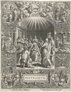 Vylití Ducha svatého: Letnice Pentecoste (titul na objektu) Čtyři nejdůležitější křesťanské svátky (název série) od Johann Sadeler (I)