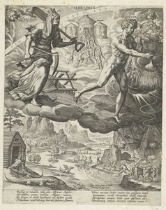 jižní vítr Meridis (název na objektu) The Four Winds (název série) od Johann Sadeler (I)