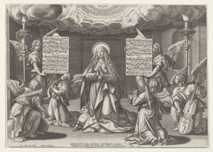 Magnificat: Panna obklopená anděly tvořícími hudbu, 1585. od Johann Sadeler I