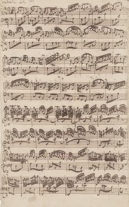 Allegro (cembalo sólo) z první verze Sonáty č. 6 G dur pro housle a cembalo obligato. 1725 od Johann Sebastian Bach