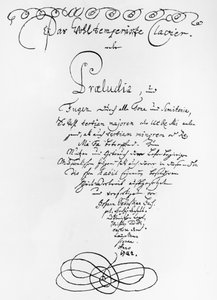Ručně psaný titulní list The Well Tempered Piano, 1722 (pero a inkoust na papíře)