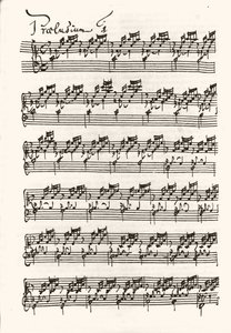 Stránka notového záznamu pro Jeana Sebastiena Bacha (Johann Sebastian Bach