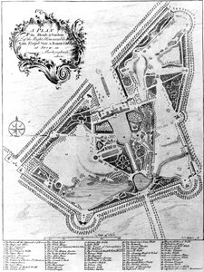Plán domu a zahrad v Stowe, Buckinghamshire