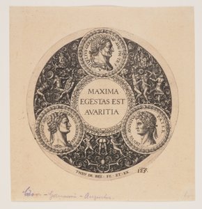 Maxima Egestas Est Avaritia, Design pro misku na nožičkách od Johann Theodor de Bry