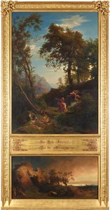 Obětování Izáka (nahoře). Abrahamův smutek nad Sárou (dole). Z cyklu „Dvanáct biblických scenérií s příběhem Abrahama“ od Johann Wilhelm Schirmer