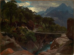 Švýcarská horská řeka s lávkou od Johann Wilhelm Schirmer