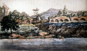 Roma - pohled na Tiberu, akvarel Goetha. sd. 19. století.