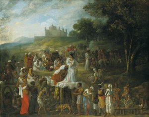 Obětování hinduistické vdovy na pohřební hromadě jejího manžela od Johan Joseph Zoffany