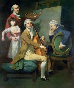 Autoportrét s jeho dcerou, Marií Terezií (?) a možná Giacobbem a Jamesem Cervettem (?) kolem roku 1779 (olej na plátně)
