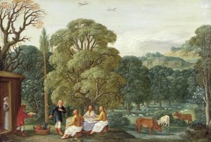 Abraham baví tři anděly (olej na mědi)