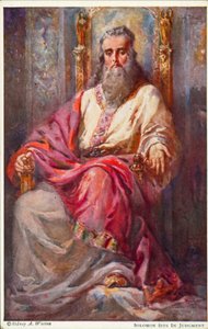 Šalamoun sedí u soudu (barevná litografie)