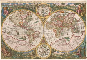 Mapa světa z roku 1596 - Orbis Terrae Compendiosa Descriptio Ex peristissimorum totius orbis Gaeographorum operibus desumpta od Johannes Baptista Vrints