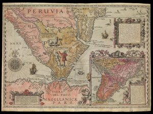 Jižní cíp Peru, Jižní Amerika, asi 1590 (ručně kolorováno) od Johannes Baptista van the Younger Doetechum