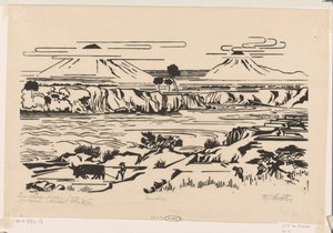 Krajina, Střední Jáva: Merbaboe, Merapi, řeka Ello (původní název na objektu) od Johannes Frederik Engelbert ten Klooster (signed by artist)