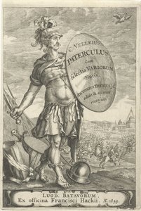 Romeinse krijgsman voor een slagveld Titelpagina voor Caius Velleius Paterculus cum Selectis Variorum Notis, 1659 od Johannes Hackius