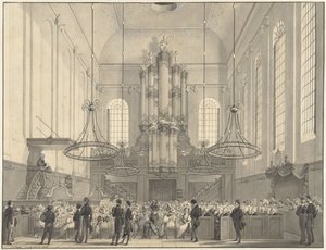 Prof. dr. van der Palm kázání v luteránském kostele v Haagu pro královskou rodinu, 1828 od Johannes Hari (I)