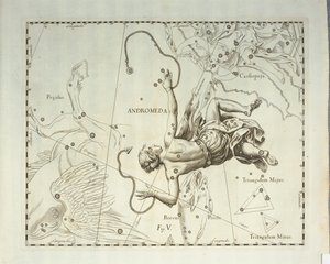 Boreální souhvězdí Andromedy, rytina z nebeského atlasu Firmamentum Sobiescianum sive Uronographia, Johann Hevelius (1611-1687), Gdaňsk od Johannes Hevelius