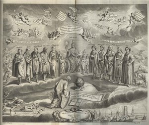 Podpora Sobiescianumsive Uranography Frontispiece od Johannes Hevelius
