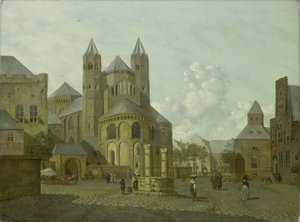 Imaginární panoráma města s románským kostelem od Johannes Huibert Prins
