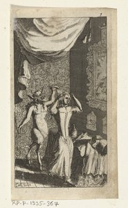 Pyšný ďábel Knižní ilustrace pro Simon de Vries, Seven Duyvelen vládnoucí a sloužící Hedendaeghsche Dienstmaegden, Amsterdam, 1682
