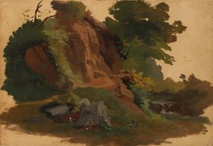 Skalnatý výběžek u potoka v římské Campagna, ca. 1835-40. od Johannes Jakob Frey