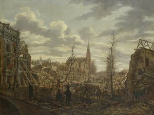 Rapenburg, Leiden, tři dny po výbuchu prašné lodi dne 12. ledna 1807