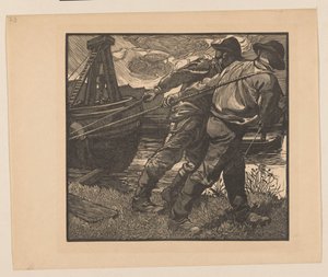 Dělníci s lany na břehu od Johannes Josephus Aarts