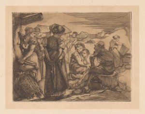 Muž, ženy a dítě v kopcovité krajině od Johannes Josephus Aarts