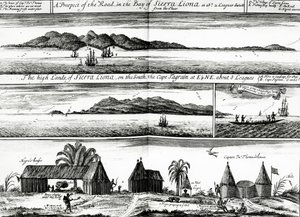 A Prospect of the Road in the Bay of Sierra Liona, ilustrace z 5. dílu Awnsham a Johna Churchilla 