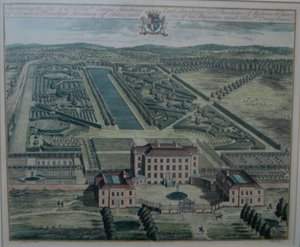 Rytina Cheveningu od Johannese Kipa (zemř. 1722) podle Thomase Badesladea (zemř. 1742), vydaná (v History of Kent) 1719 Johnem Harrisem. od Johannes Kip
